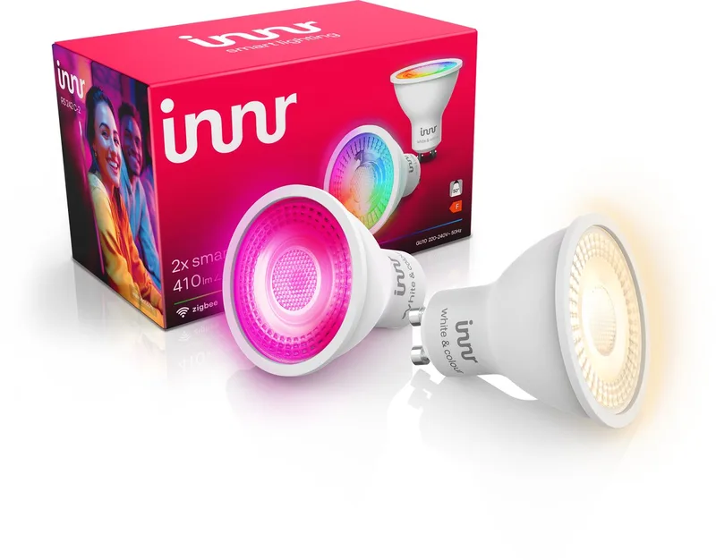 smart GU10 lamp - Zigbee - geschikt voor Philips Hue - LED spot - wit en gekleurd licht - slimme lamp - ledlamp dimbaar - 410 lumen - 2 pack by Innr – product photo