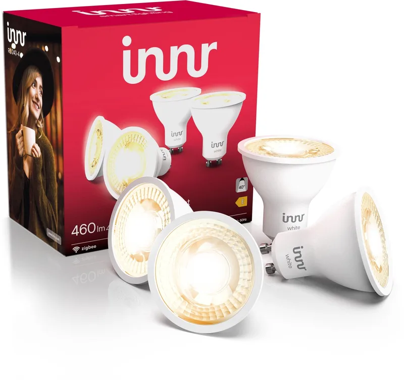 smart GU10 LED lamp - geschikt voor Philips Hue - Zigbee LED spot - warm white - slimme lamp - dimbaar - 460 lumen - 4 pack van Innr – productfoto