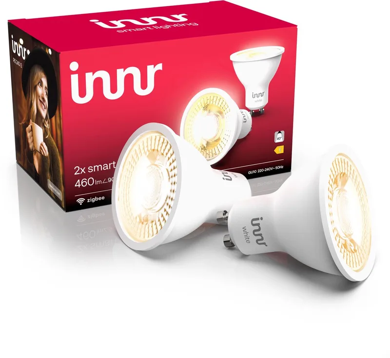 smart GU10 LED lamp - geschikt voor Philips Hue - Zigbee LED spot - warm white - slimme lamp - dimbaar - 460 lumen - 2 pack van Innr – productfoto