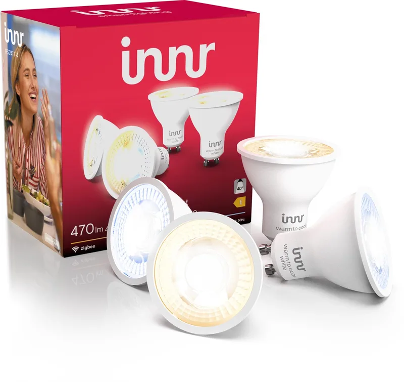 smart GU10 LED lamp - geschikt voor Philips Hue - Zigbee LED spot - warmwit tot koelwit licht - slimme lamp - dimbaar - 470 lumen - 4 pack by Innr – product photo