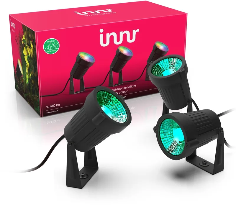 Smart Tuinspot Set (3-pack), Zigbee, geschikt voor Philips Hue, White & Colour LED Buitenverlichting voor Tuin & Terras, IP65 spatwaterdicht van Innr in Zwart – productfoto