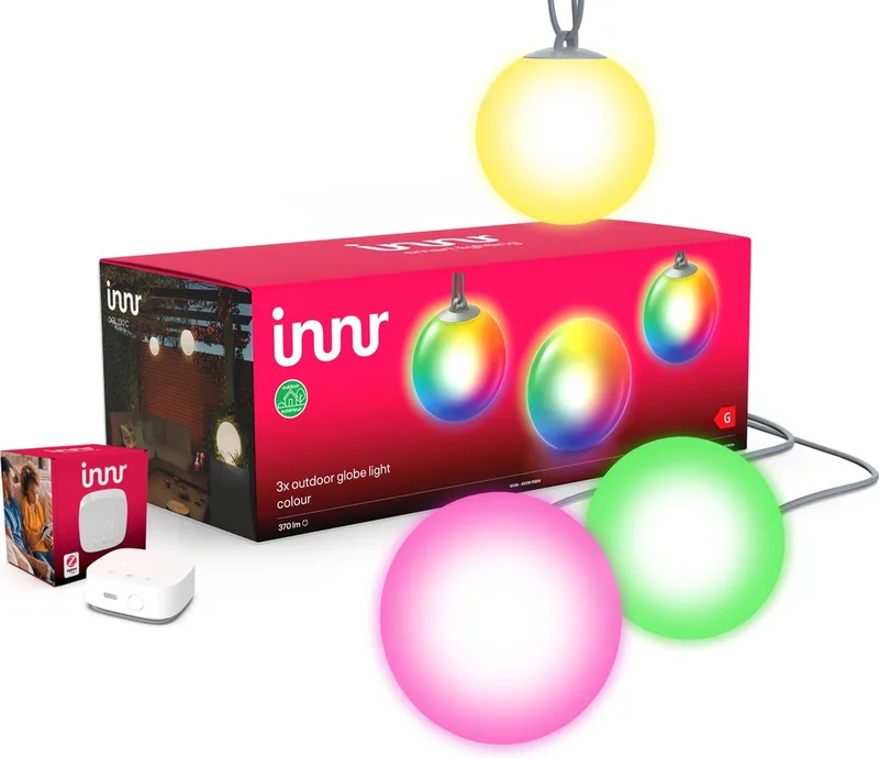 starterset smart lichtbollen met Bridge - Zigbee - en gekleurd licht - slimme LED hanglamp voor buiten - buitenverlichting - tuinverlichting - dimbaar - 3 pack incl. Bridge de Innr en Blanc – photo produit