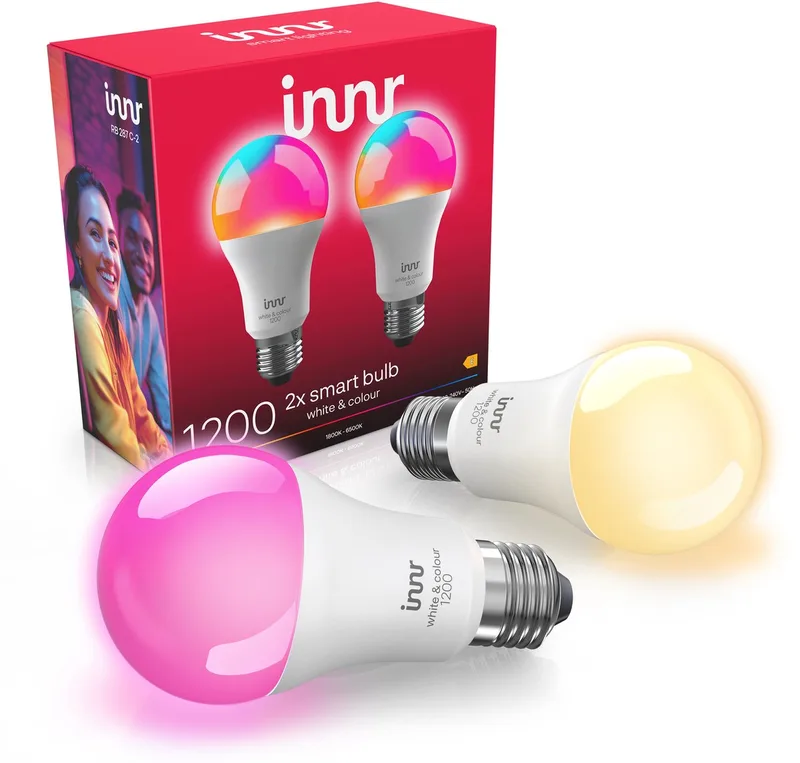 Zigbee E27 LED lamp - geschikt voor Philips Hue - smart bulb - wit en gekleurd licht - geeft 50% meer licht - slimme lamp - dimbaar - 1210 lumen - 2 pack från Innr – produktbild