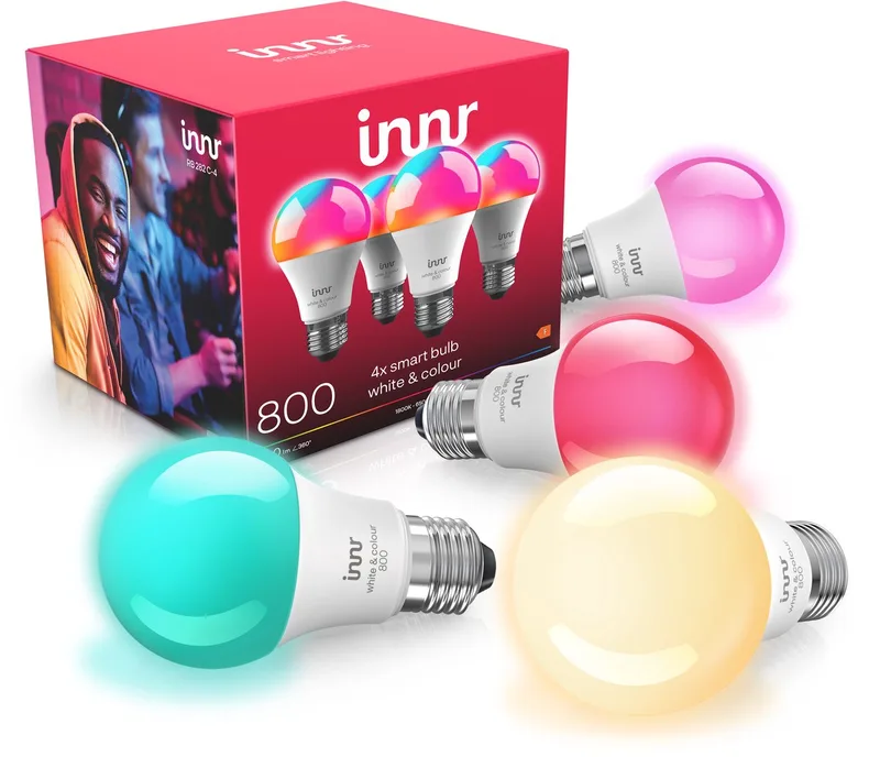 Zigbee E27 LED lamp - geschikt voor Philips Hue - smart bulb - wit en gekleurd licht - slimme lamp - dimbaar - 880 lumen - 4 pack van Innr – productfoto