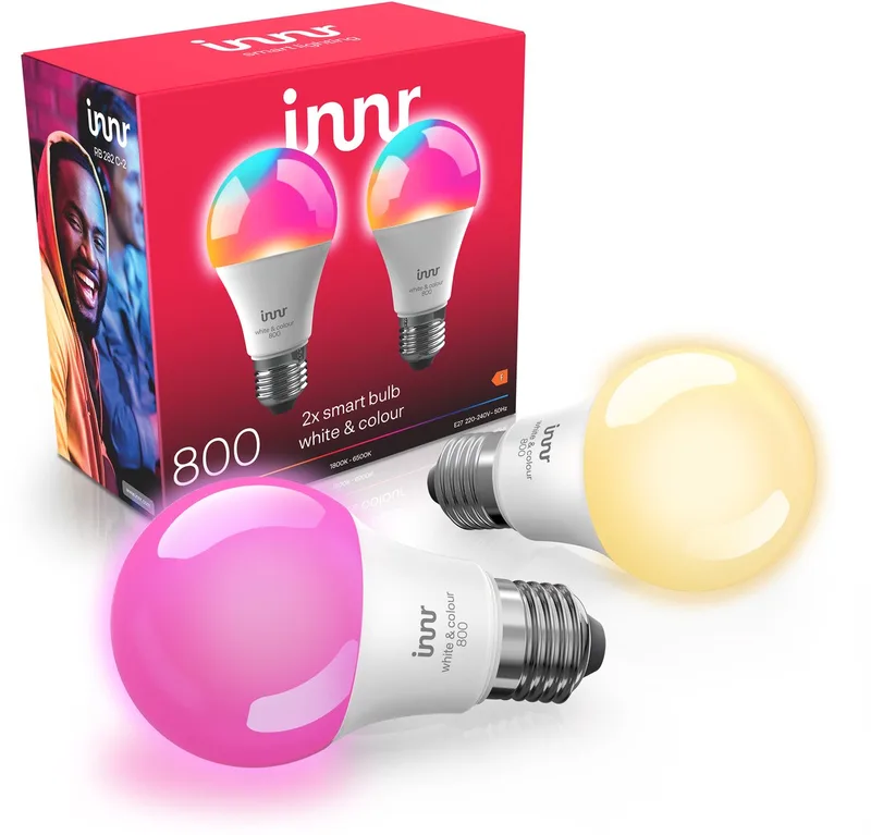 Zigbee E27 LED lamp - geschikt voor Philips Hue - smart bulb - wit en gekleurd licht - slimme lamp - dimbaar - 880 lumen - 2 pack by Innr – product photo