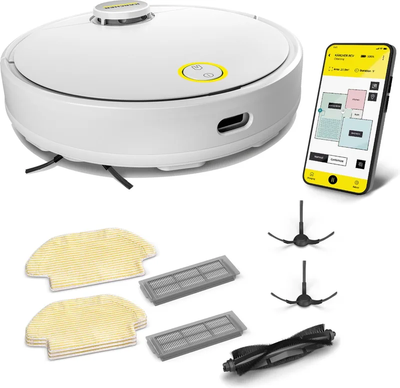 RCV 3 Robotstofzuiger - Met dweilfunctie - Set compleet - Slimme-app bediening - LiDAR-navigatie - 2500 Pa - 85m²/u by Kärcher in White – product photo