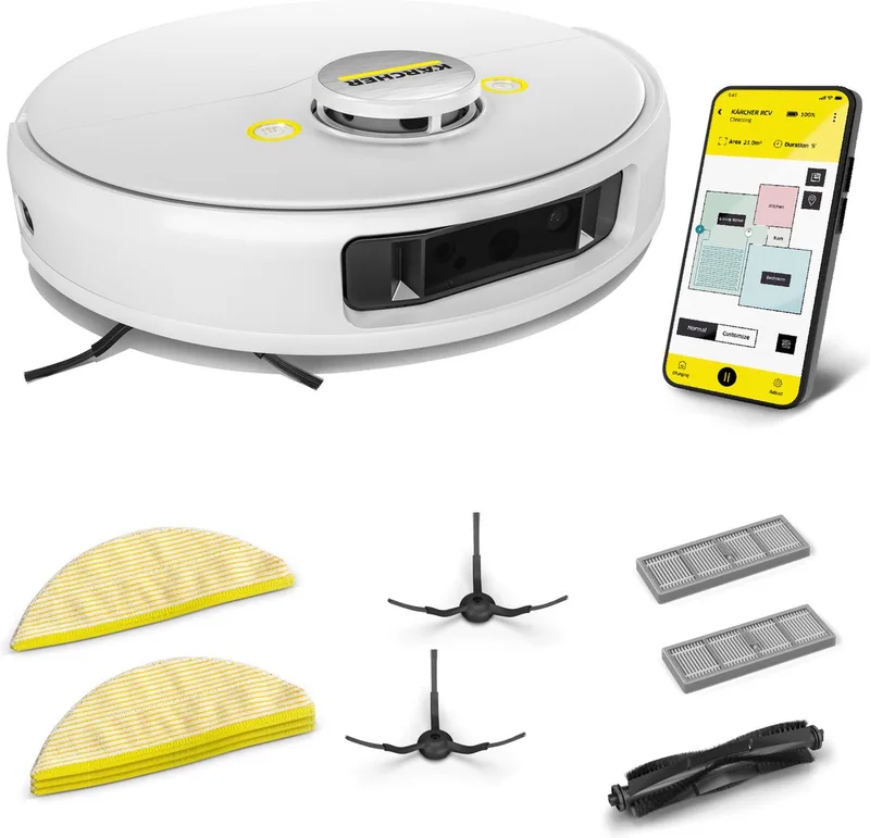 RCV 5 Robotstofzuiger- Met dweilfunctie - Set compleet - Slimme-app bediening - LiDAR-navigatie - 5000 Pa - 85m²/u by Kärcher in White – product photo