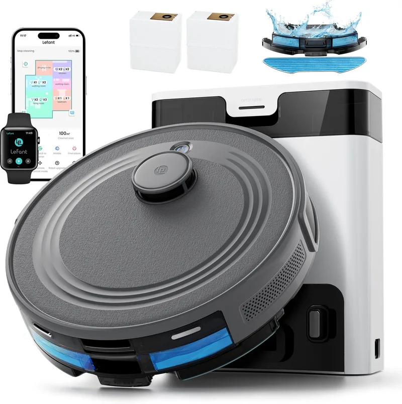 M2 PRO - Robotstofzuiger met dweilfunctie en automatisch leegstation - 6.000 Pa zuigkracht - Technologie tegen haarverstrengeling - LiDAR-navigatie by Lefant in Grey – product photo