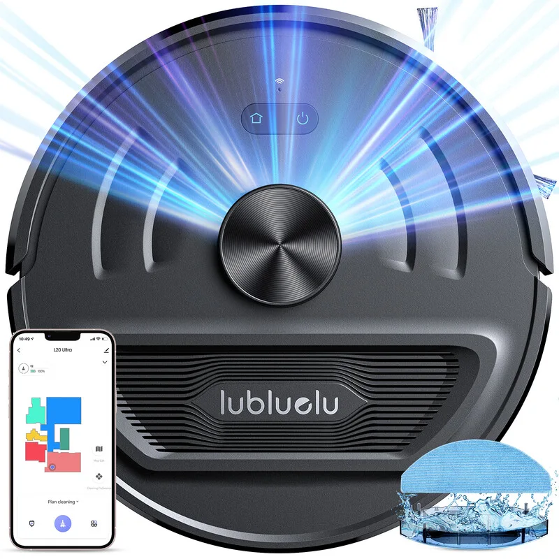 L20 Ultra Saug- und Wischroboter, 3-in-1, 4000 Pa Saugkraft, Laser-Navigation, 5 Karten speicherbar, 55 dB leise, App-Steuerung, geeignet für Haustierhaare, Teppiche und Hartböden von Lubluelu – Produktfoto