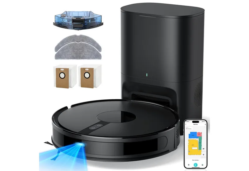 Saugroboter B40 Plus mit Wischfunktion 3L Absaugstation Lasernavigation 5800PA, 45 W, mit Beutel, 14 No-Go Zone ideal für Teppich und Tierhaare, APP Steuerung van Lubluelu in Zwart – productfoto