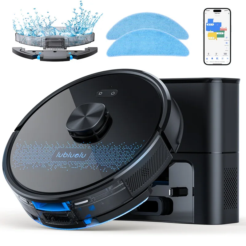 SL60MAX 3-in-1 robotstofzuiger met zuigstation, 4000 Pa, dweilfunctie, lasernavigatie en app-bediening, ideaal voor dierenharen, tapijten en harde vloeren von Lubluelu – Produktfoto