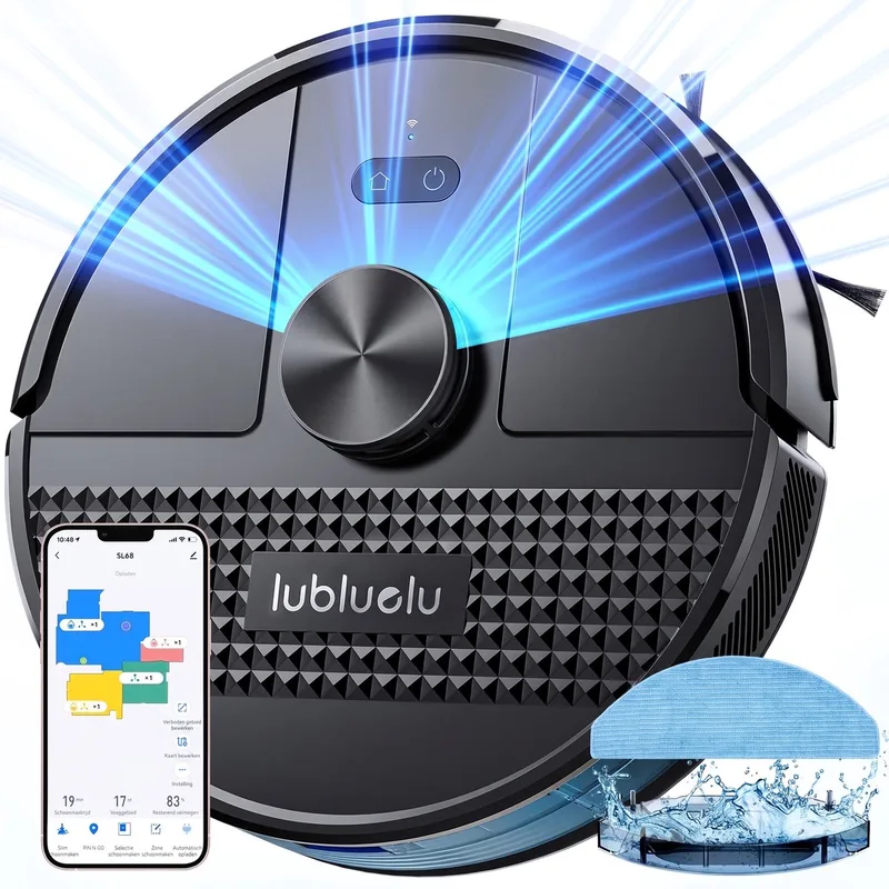 SL68 Robotstofzuiger- Robot Stofzuigers met Dweilfunctie - 6000Pa Krachtig Zuigkracht -LiDAR-navigatie – Borstel die klitten voorkomt – Ideaal voor dierenharen by Lubluelu in Black – product photo