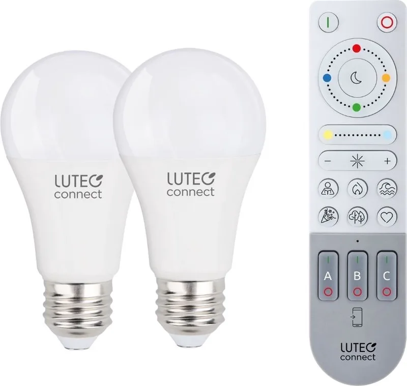 Connect 2x A60 E27 en Remote Control - 2x Meerkleurige lamp en afstandsbediening smart verlichting - Wit by Lutec – product photo