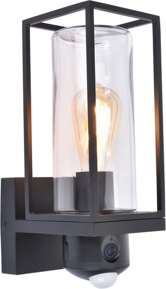 Connect Flair - Slimme wandlamp voor buiten met camera en sensor - E27 retrofitting - Premium aluminium - IP44 weerbestendig - Mat by Lutec in Black – product photo
