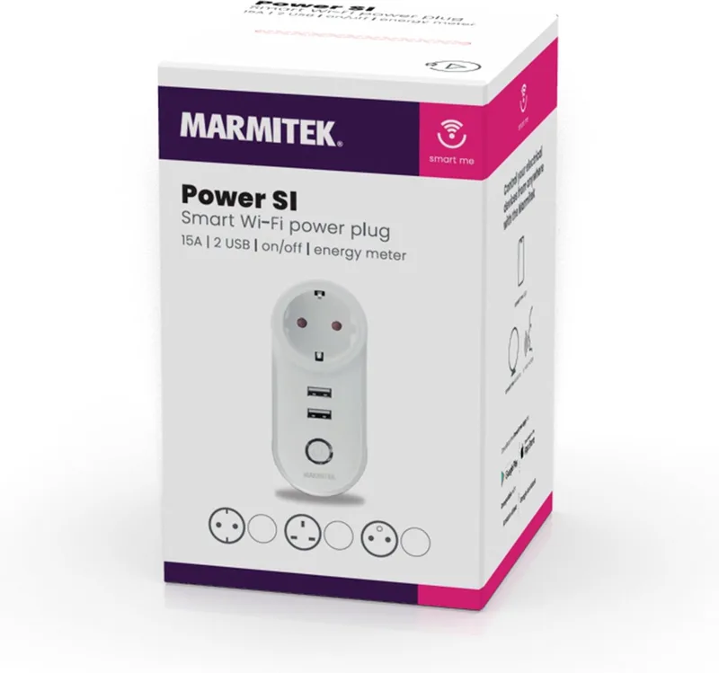 Slimme Stekker - Power SI - Wifi Stekker - Wifi Stopcontact - Wifi Schakelaar Smart Home - 2 x USB - Energiemeter - Nederlands type (rand-aarde) by Marmitek in White – product photo