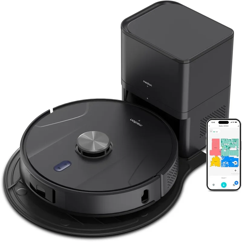 Robotstofzuiger 2-in-1 met leegstation, lasernavigatie en dweilfunctie X51 SW+, 10000 Pa zuigkracht, 2in1 robot, roterende dweilen, kruislijnlaser by MEDION in Grey – product photo