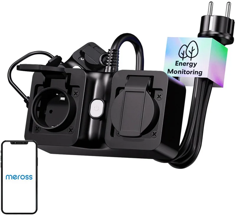 Merossi Wifi-Stekkerdoos Met 2 Stopcontacten En Ip44-Bescherming Voor Tuinstroomvoorziening van Meross in Transparant – productfoto