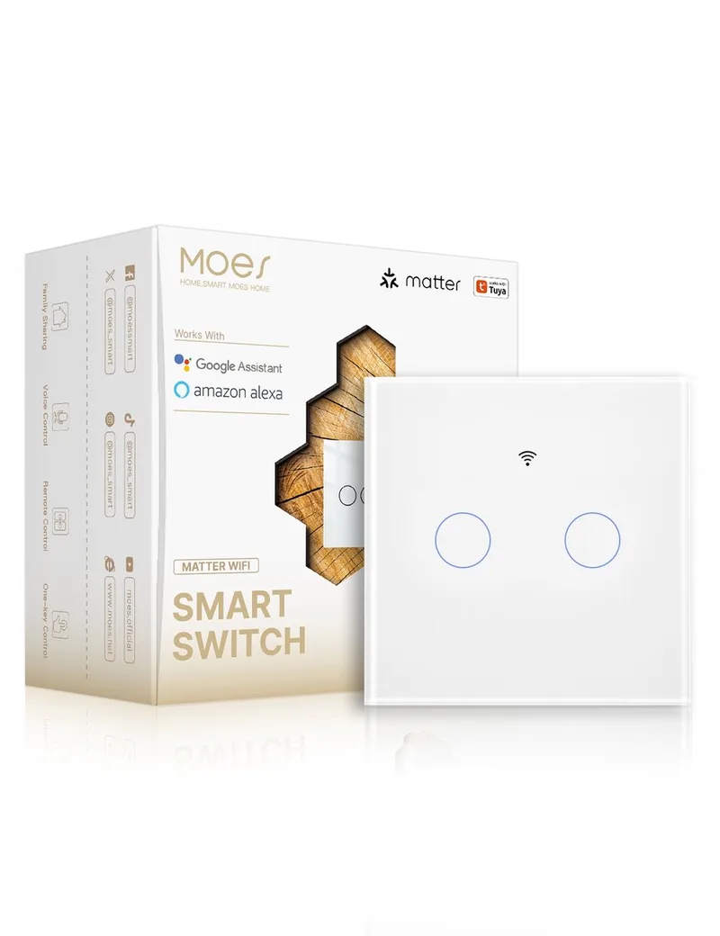 Matter Dubbele Glazen Touch Schakelaar MWS-EU2-WH by MOES in White – product photo