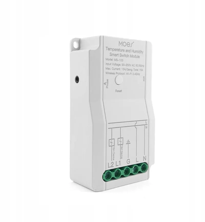 MS-103 2-kanaals WiFi Tuya Thermostaat met Temperatuur & Vochtigheidssensor by MOES in White – product photo