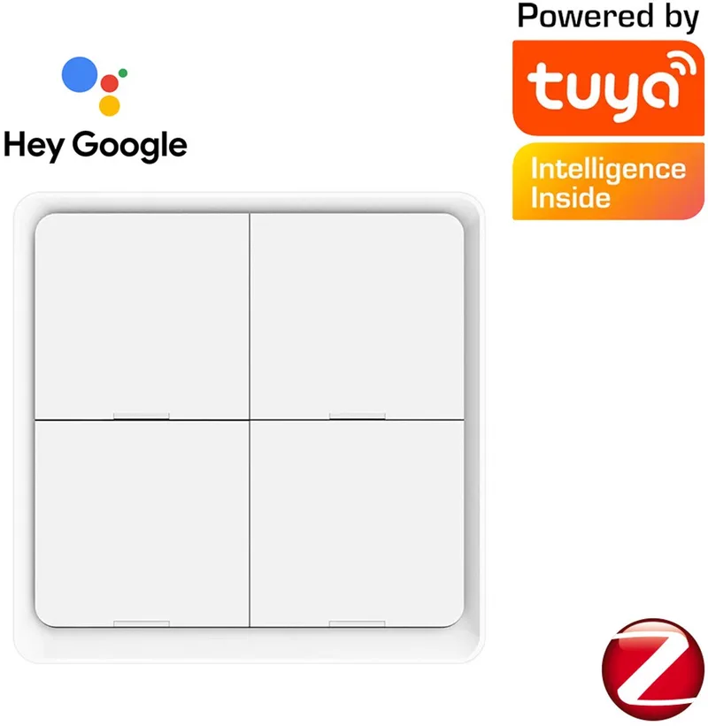 Scène switch | Zigbee | 4 knoppen - 12 acties | Werkt met Tuya Smart en SmartLife | batterij gevoed | slimme wandschakelaar | schakel Tuya apparaten en/of scènes zonder smartphone by MOES in White – product photo