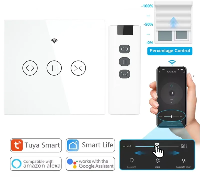 Slimme Rolluikschakelaar met Touchpaneel Wifi – App, Alexa & Google Home – Geen Hub Nodig by MOES in White – product photo