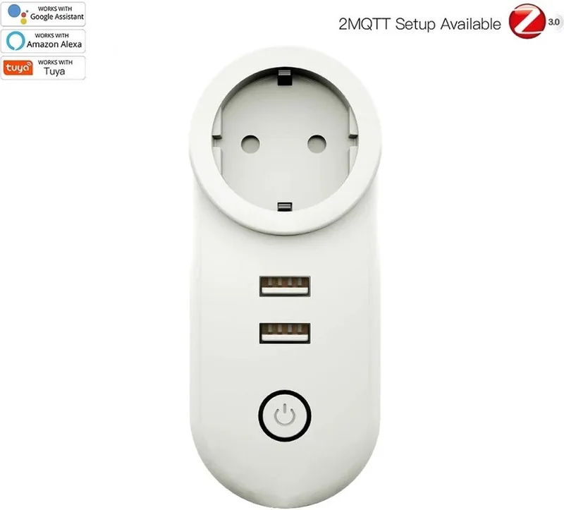 ZigBee Smart Plug + USB | Werk met Tuya Smart en SmartLife | Slimme Stekker | USB en Stekker afzonderlijk te bedienen met app | 3680W | Stroommeter von MOES in Weiß – Produktfoto