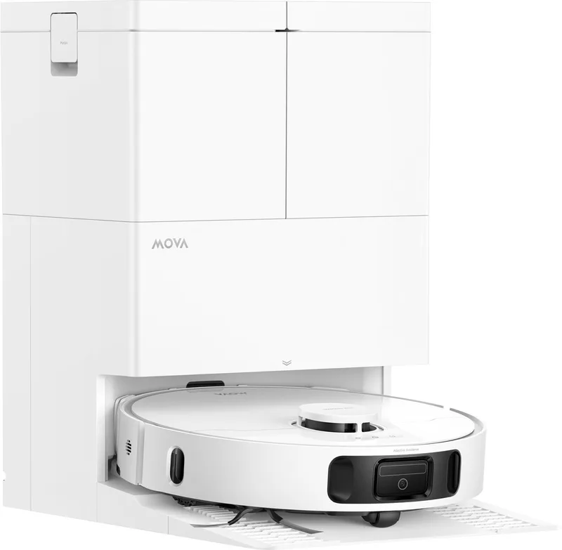 E50 Ultra Robotstofzuiger - Dweilfunctie - Automatisch legen & bijvullen - 30.000 Pa zuigkracht - Grote woning - Tapijt - Parket - Harde vloeren - Huisdierenhaar - Zelfreinigend station - Randreiniging - Grote watertank - Hardnekkig vuil by MOVA in White – product photo