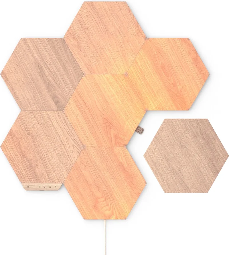 Elements Hexagons Starter Kit - Slimme Verlichting - 7 LED Panelen - Houteffect - Google by Nanoleaf in Hout – product photo