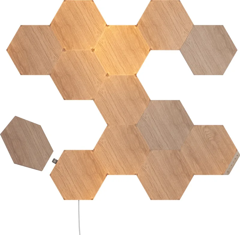 Elements Hexagons Starterkit - Slimme Verlichting - 13 LED Panelen - Houteffect - Google by Nanoleaf in Hout – product photo