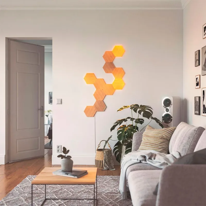 Elements Uitbreidingspakket - 3 LED Panelen - Houteffect - Slimme Verlichting - Google home de Nanoleaf en Hout – photo produit 5 sur 6