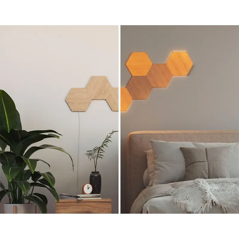 Elements Uitbreidingspakket - 3 LED Panelen - Houteffect - Slimme Verlichting - Google home de Nanoleaf en Hout – photo produit 4 sur 6