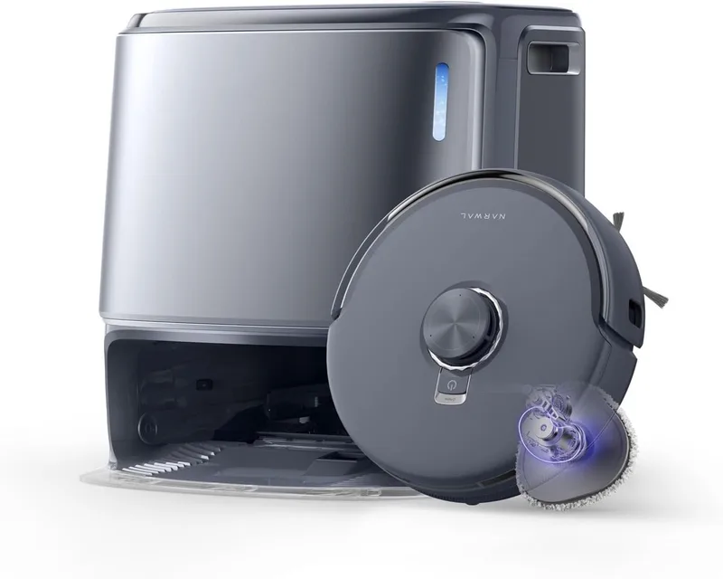 Freo Z10 Ultra Robot Vacuum & Mop: 18000Pa Suction, AI Dual Cameras, 75°C Hot Water Mop, Self-Emptying & Drying de Narwal en Gris – photo produit