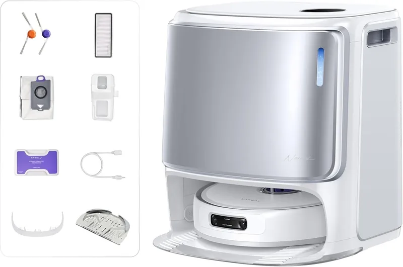 Freo Z10 Ultra robotstofzuiger met zelfledigend basisstation, 18.000 Pa zuigkracht, AI Vision, DirtSense-technologie, klitvrije borstel, 45-75 °C heetwaterreiniging, LDS-navigatie, 8 N dweilen de Narwal en Blanc – photo produit