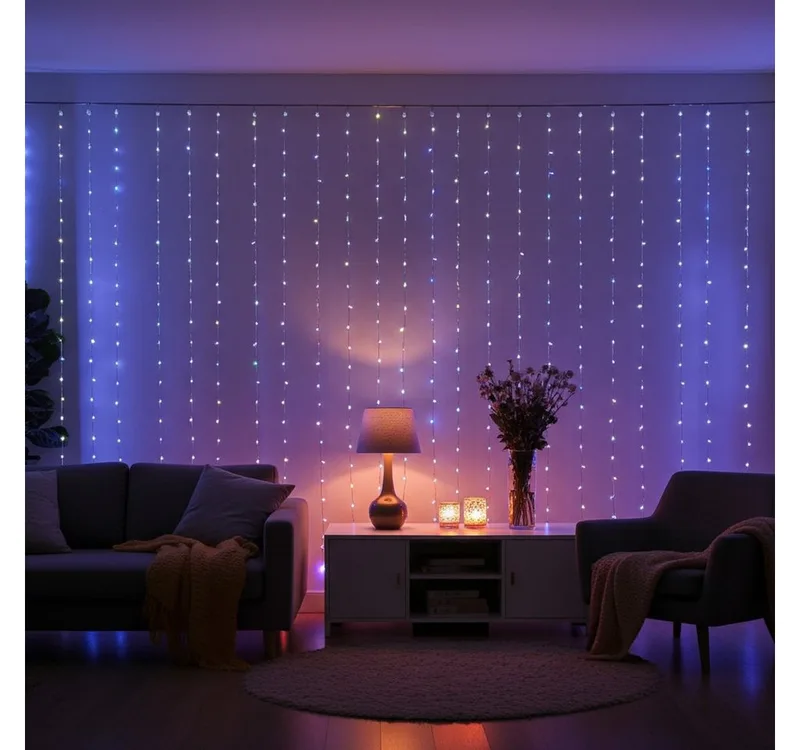 Lichtervorhang Smart-WLAN Vorhang-Lichterkette, 7 Lichtmuster 180 RGB-LEDs IP65, 3x3m WLAN-LED-Vorhang 9 LEDs per Meter, App-Steuerung van Nedis in Meerkleurig – productfoto