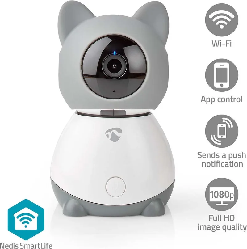 SmartLife Beveiligingscamera Binnen - 1080p - Huisdiercamera met App - Pan tilt - Bewegingssensor - Nachtzicht - Grijs van Nedis in Grijs – WIFICI30CGY – productfoto
