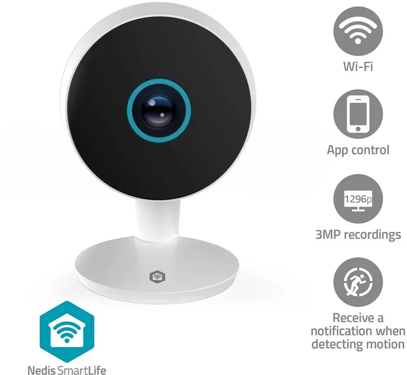 SmartLife Beveiligingscamera Binnen - 3MP Full HD 1296p - Bewegingssensor - Nachtzicht - Wit van Nedis in Wit – WIFICI08CWT – productfoto