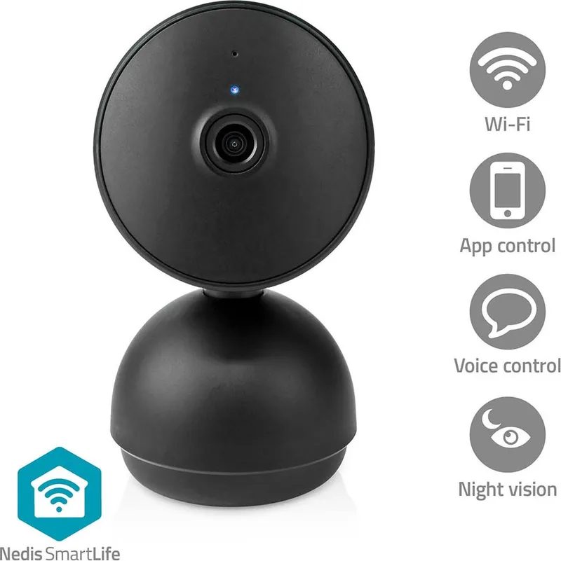 SmartLife Beveiligingscamera – Binnen Camera – Full HD – WiFi – Pan & Tilt – Zwart by Nedis in Zwart – WIFICI22CBK – product photo