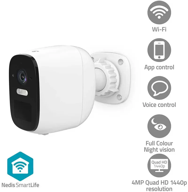 SmartLife Beveiligingscamera Buiten – 2K QHD – Spotlight – WiFi – Alarm – IP66 – Bewegingssensor – Wit van Nedis in Wit – WIFICBO32WT – productfoto