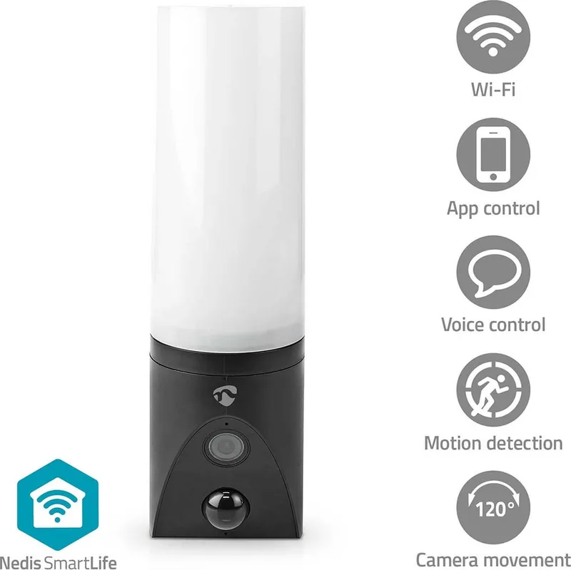 SmartLife Beveilligingscamera – Wi-Fi – Full HD 1080p – Buitenverlichting – Waterdicht – Bewegingssensor – Nachtzicht – Zwart van Nedis in Zwart – WIFICOL20BK – productfoto