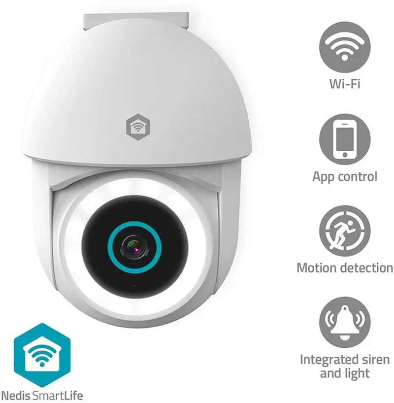 SmartLife Buitencamera – 3MP – WiFi – Spotlight – Pan & Tilt – IP65 – Wit by Nedis in Wit – WIFICO22CWT – product photo