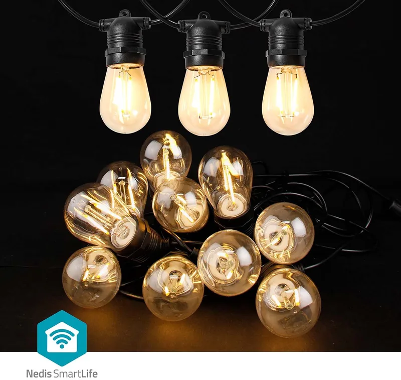 SmartLife Decoratieve Verlichting - Feestverlichting - Wi-Fi - Warm Wit - 10 LED's - 9.00 m - Android - Diameter bulb: 45 mm van Nedis – productfoto