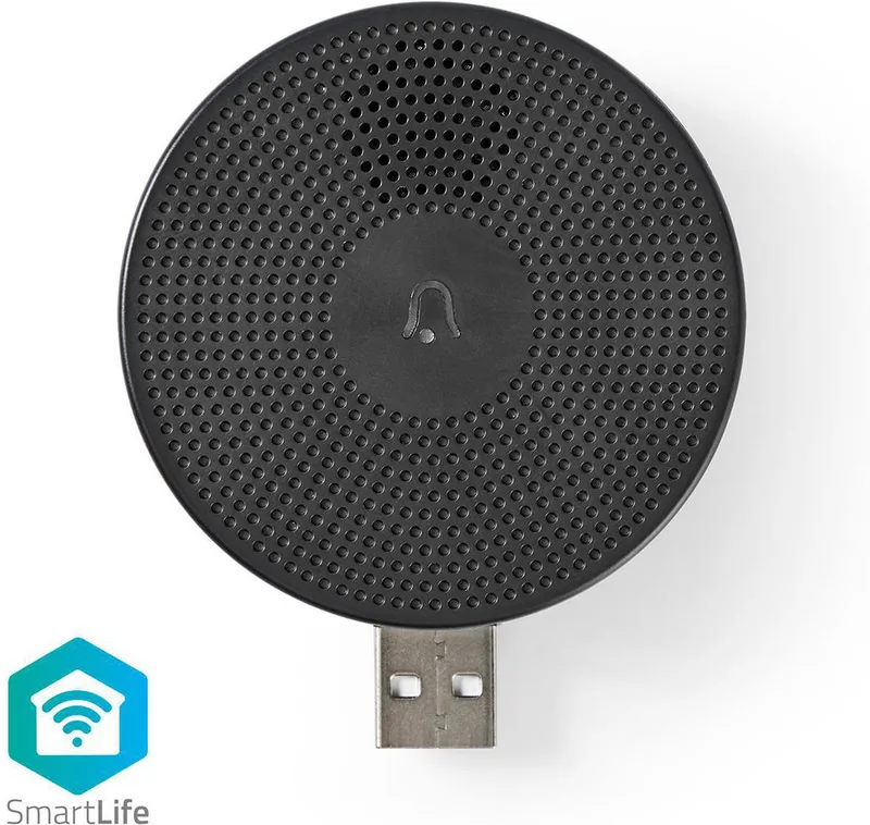 SmartLife Gong - RF, frequentie 433 MHz - Accessoire voor: WIFICDP10GY / WIFICDP30WT / WIFICDP40CWT - USB Gevoed - 4 Melodiën - 5 V DC - Instelbaar volume von Nedis in Schwarz – Produktfoto
