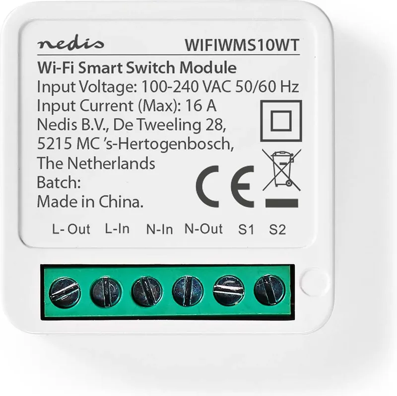 SmartLife inbouwmodule - Schakelaar - 3680 W - Kroonsteen - App beschikbaar voor: Android / IOS by Nedis in White – product photo