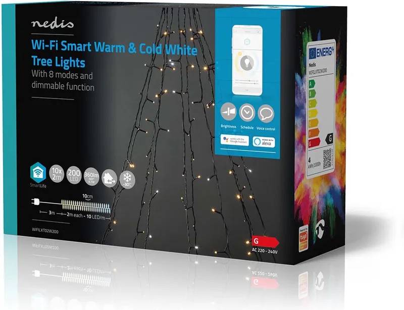 SmartLife-kerstverlichting - Boom - Wi-Fi - Warm tot Koel Wit - 200 LED's - 20.0 m - 10 x 2 m - Android / IOS by Nedis – product photo