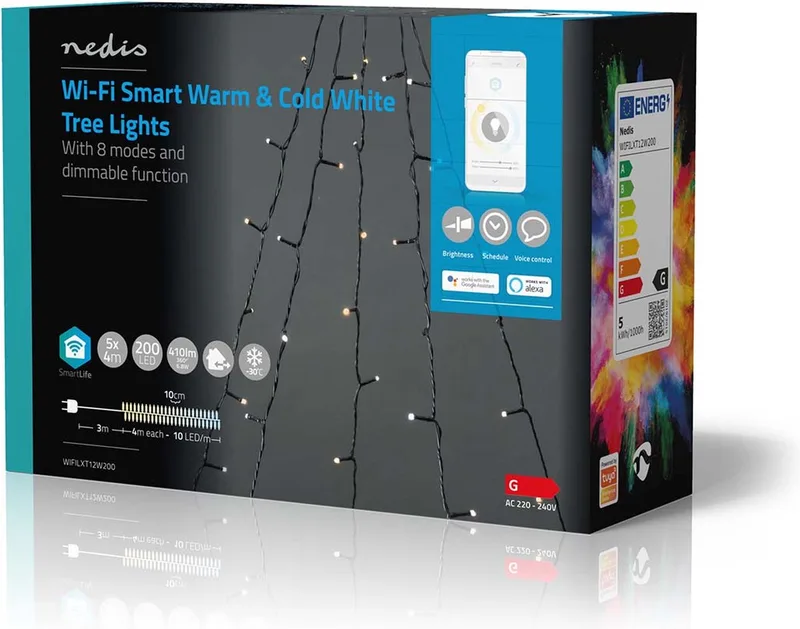 SmartLife-kerstverlichting - Boom - Wi-Fi - Warm tot Koel Wit - 200 LED's - 20.0 m - 5 x 4 m - Android / IOS von Nedis – Produktfoto