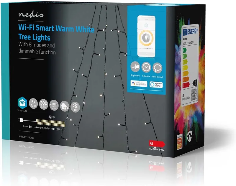 SmartLife-kerstverlichting - Boom - Wi-Fi - Warm Wit - 200 LED's - 20.0 m - 5 x 4 m - Android / IOS van Nedis – productfoto