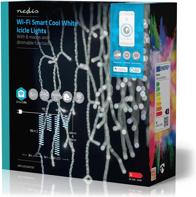 SmartLife-kerstverlichting - Ijskegel - Wi-Fi - Koel Wit - 240 LED's - 5.00 m - Android / IOS van Nedis – productfoto