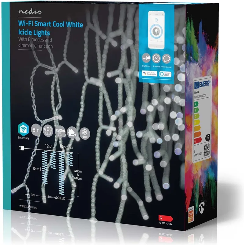 SmartLife-kerstverlichting - Ijskegel - Wi-Fi - Koel Wit - 400 LED's - 8.00 m - Android / IOS von Nedis – Produktfoto