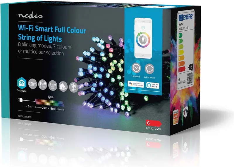 SmartLife-kerstverlichting - Koord - Wi-Fi - RGB - 168 LED's - 20.0 m - Android / IOS van Nedis – productfoto