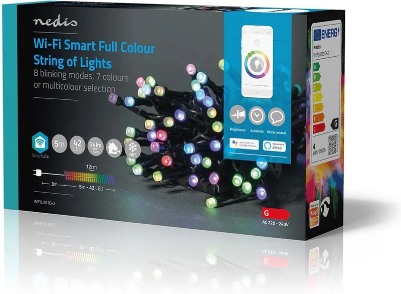 SmartLife-kerstverlichting - Koord - Wi-Fi - RGB - 42 LED's - 5.00 m - Android / IOS van Nedis – productfoto